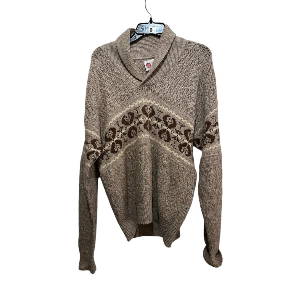 Vintage Heart Band Women's Tan Cowlneck Knit Sweater Size Large
